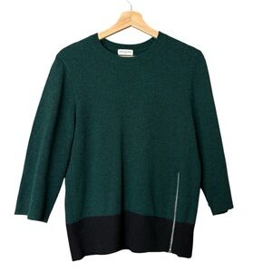 Dries Van Noten Women’s Green Black Zipper Detain Wool Alpaca‎ Cropped Sleeve S